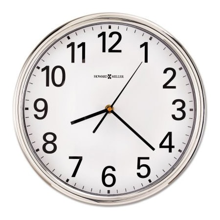 Howard Miller Clock Co Howard Miller Hamilton Wall Clock, 12" Overall Diameter, Silver Case, 1 AA 625561